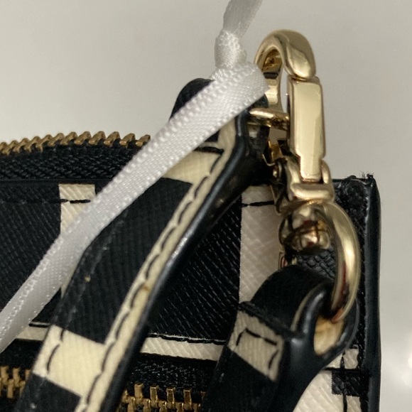 Kate Spade Laurel Way Tinie Checked Leather Wristlet, Black White, NWOT - Picture 7 of 14